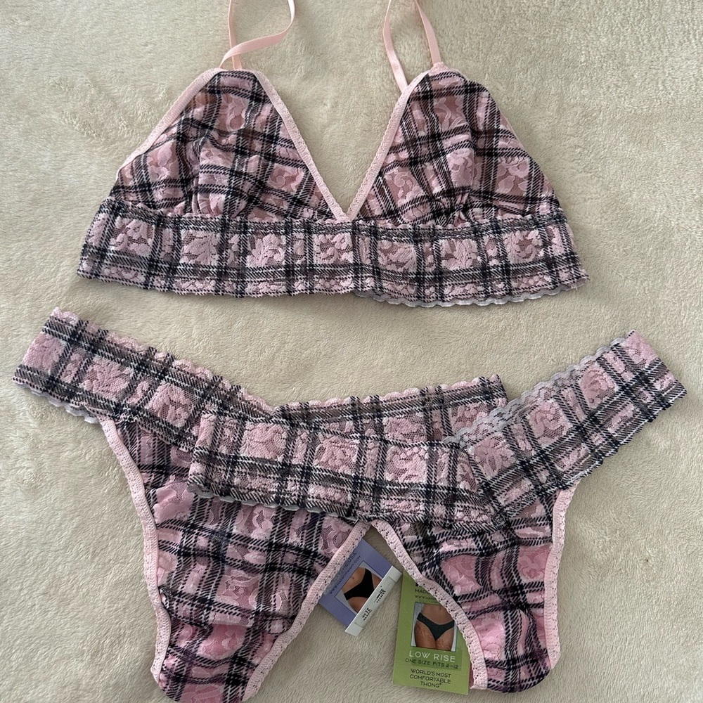 Hanky Panky Three Piece Pink Lingerie Set Small